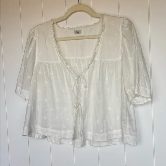 Wilfred Front Tie Blouse - Nomad Tie Front Top Size Women’s Medium Ramie - Picture 2 of 10